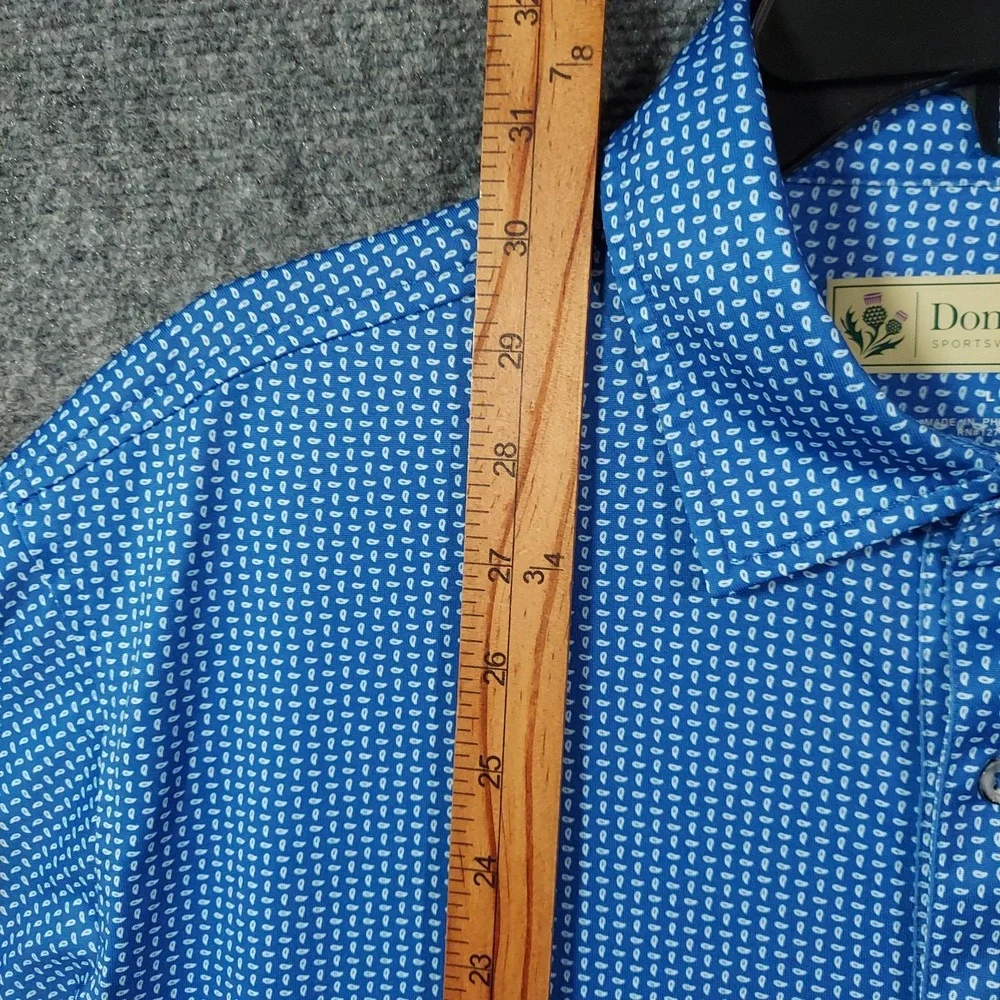 Donald Ross Polo Shirt‎ Mens Extra Large Blue Micro Print Golf Muncie Patch Knit